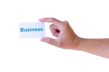 hand holding business card isolated