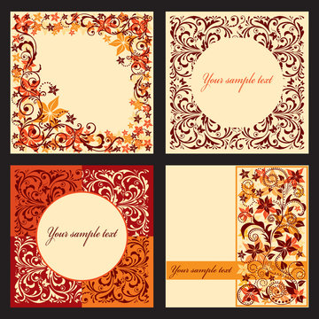 Vector set of autumn cards with a floral pattern.