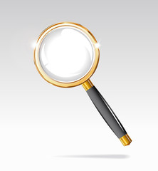 Magnifying glass is in a gold frame.