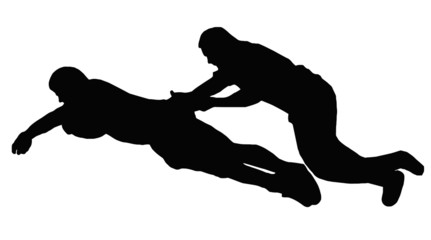 Sport Silhouette - Rugby Player Dives for Try Line with Tackler