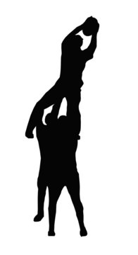 Sport Silhouette - Rugby Players Supporting Lineout Jumper