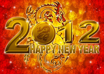 2012 Happy New Year Golden Chinese Dragon Illustration