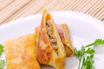 Meat pancakes served in the plate