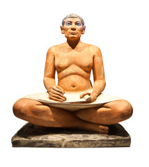 Egyptian scribe's sculpture isolated with clipping path