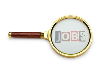 Unemployment concept with magnifying glass