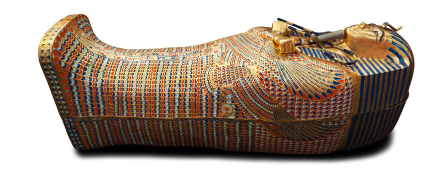 Copy of Tuthankamen's wooden sarcophagus isolated