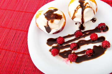 Food concept with ice cream and fruits