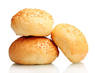 delicious buns with sesame seeds isolated on white