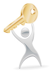 Metal character holding up key