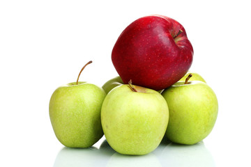 juicy green and red apples isolated on white