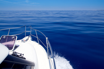 Boat bow open porthole sailing blue calm sea