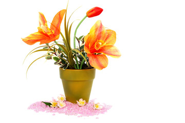 Flowers in vase and stones