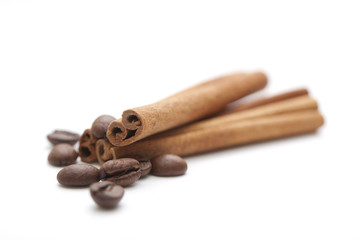 Cinnamon sticks with coffee beans
