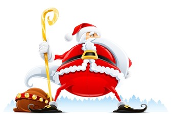 Santa Claus with sack and staff vector illustration isolated