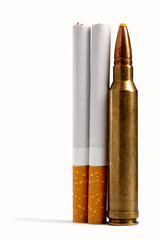 real violence. Two cigarettes close to bullet with drop shadow