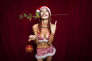 rock style christmas girl over red background