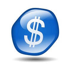 Boton brillante azul hexagonal simbolo dolar