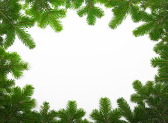 Christmas card frame made of fir-tree branches