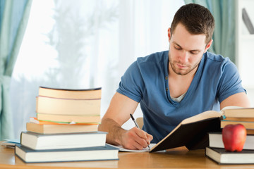 Student focused on his homework