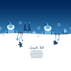Card 2 Christmas Elfs & Symbols Blue - obrazy, fototapety, plakaty