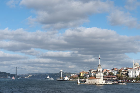 Maiden's Tower And Bosphorus Bridge, Turkey