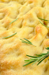Focaccia with rosemary, closeup