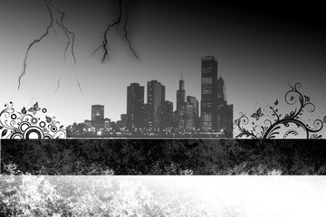Skyscrapers Grunge city on white background