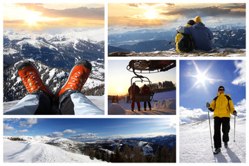 Set of people in winter mountains