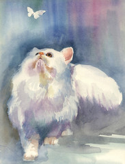 Fototapeta na wymiar Watercolor Animal Collection: Cat