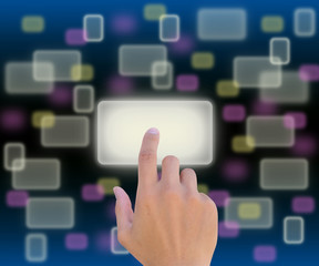 hand pushing a button on a touch screen interface