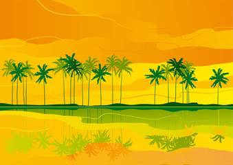 Obraz na płótnie Canvas Poziomy krajobraz wektor z tropikalnym wybrzeżu