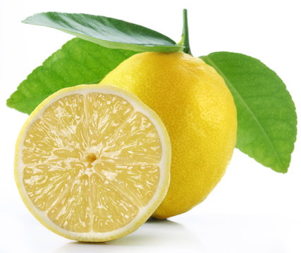 Lemon with slice on a white background