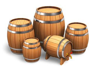 Set of wooden wine barrels