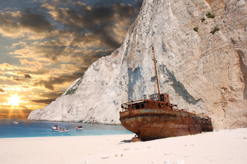 Navagio Beach with shipwreck in Zakynthos, Greece