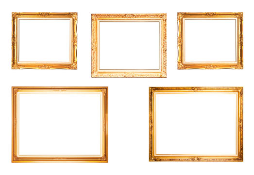 collection of gold photo frame with white background