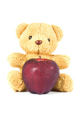 bear doll give red apple