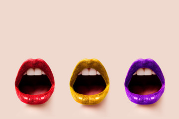 Trio of Lips - Skin Coloured Background (Isolated)