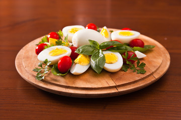 Boiled Eggs on Cutting Board