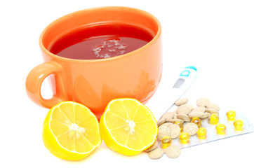 big orange cup of hot tea