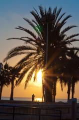 Sunrise on the beach Malagueta, Andalucia