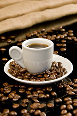 coffee cup with coffee beans