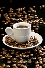 coffee cup with coffee beans