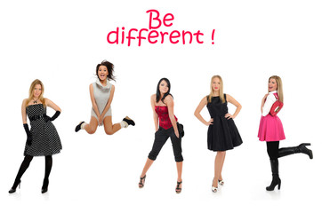 Obraz premium group of beautiful woman and one crazy girl jumping