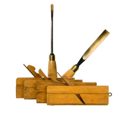 variety of plane and chisel on a white background