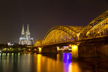 Cologne Cathedral at night, Cologne (Koeln), Germany