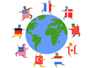 international people with flag around the world