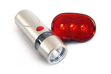 Safety lights for the bicycle on a white background