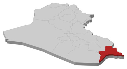 Map of Iraq, Basra highlighted