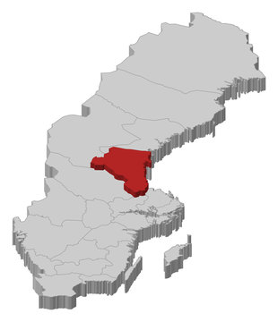 Map of Sweden, Gävleborg County highlighted