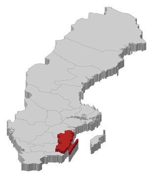 Map of Sweden, Kalmar County highlighted